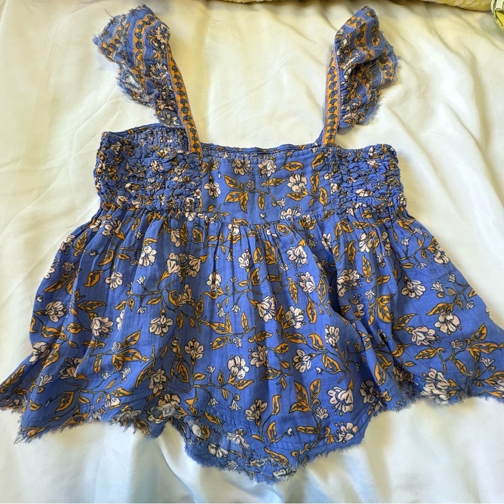 NWT Free People Large Cotton Nala Floral Babydoll Top Blue Orange Cotton - Picture 2 of 12